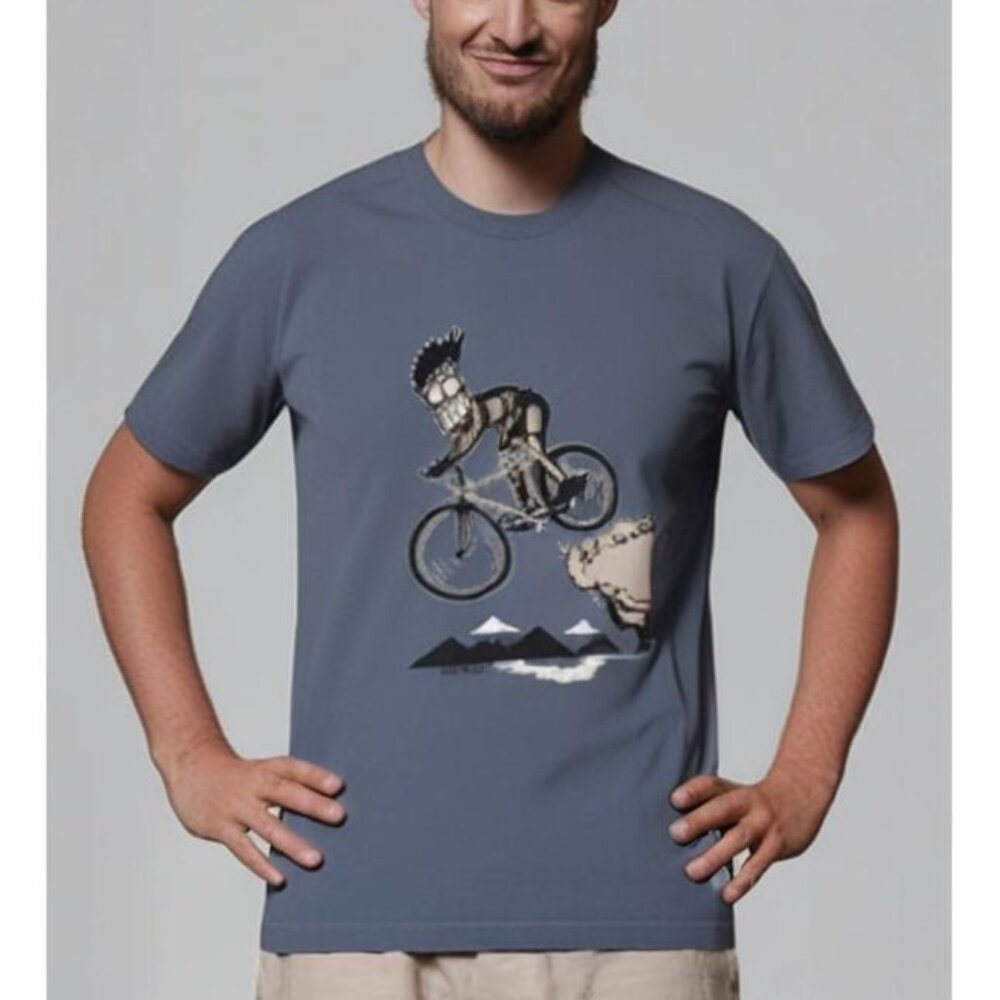 Spirit Men's Scared Stiff Mountain Biking Graphic Print SS T-Shirt Blue Medium